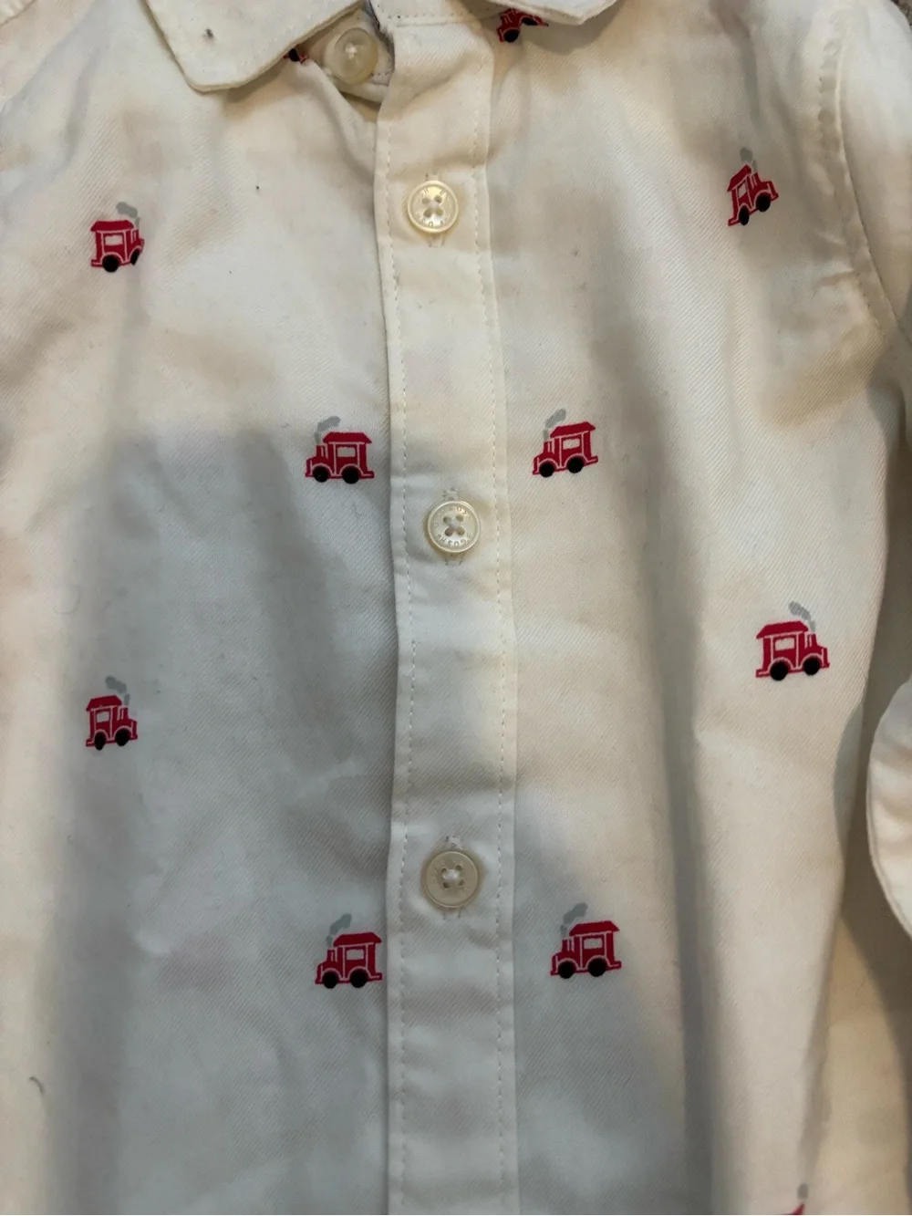 OshKosh B'gosh Cream Button-Front One-Piece with Red Car Motif
